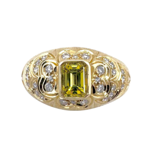 Geelgouden diamanten & smaragdgeslepen ring