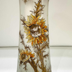 Legras, set van 3 Art Nouveau vazen, decoratie van distelbloemen, zuurgeëtst glas, ca 1890