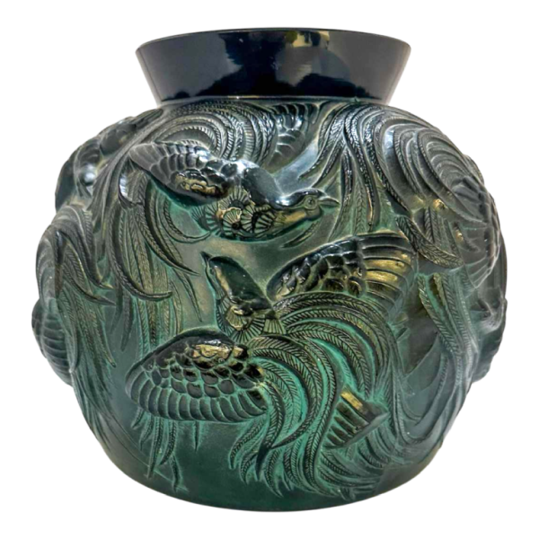 Sabino Paris, rare vase ovoïde noir et vert à motifs d'oiseaux de paradis, ca 1920-1930