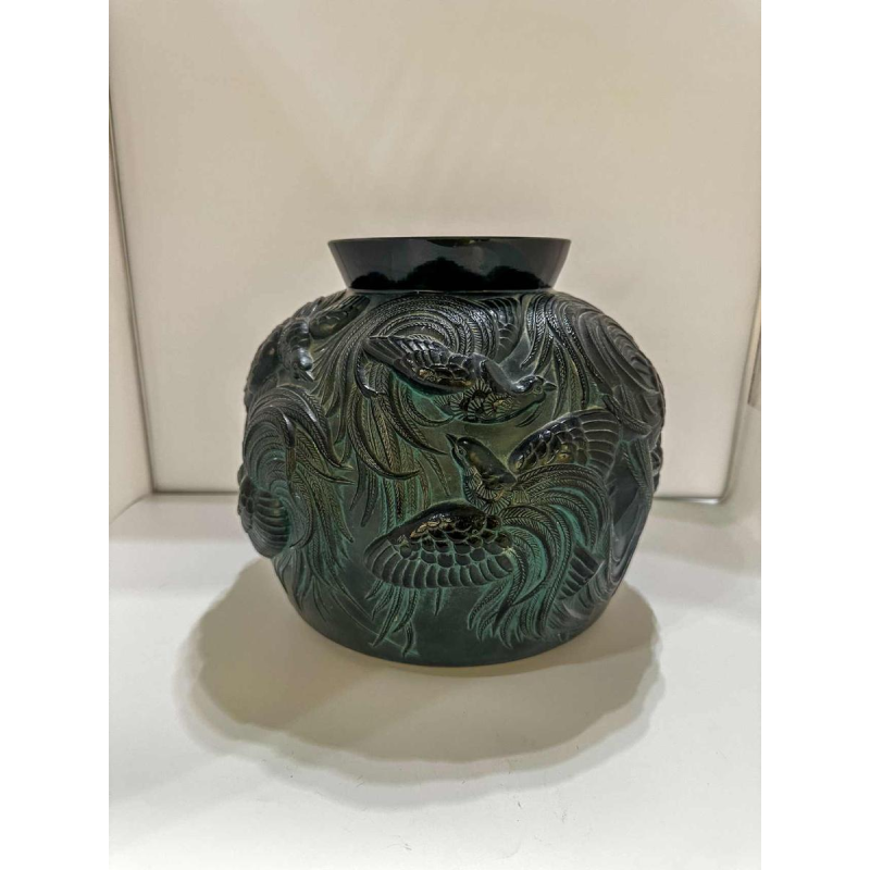 Sabino Paris, rare black and green ovoid vase with birds of paradise motifs, ca 1920-1930