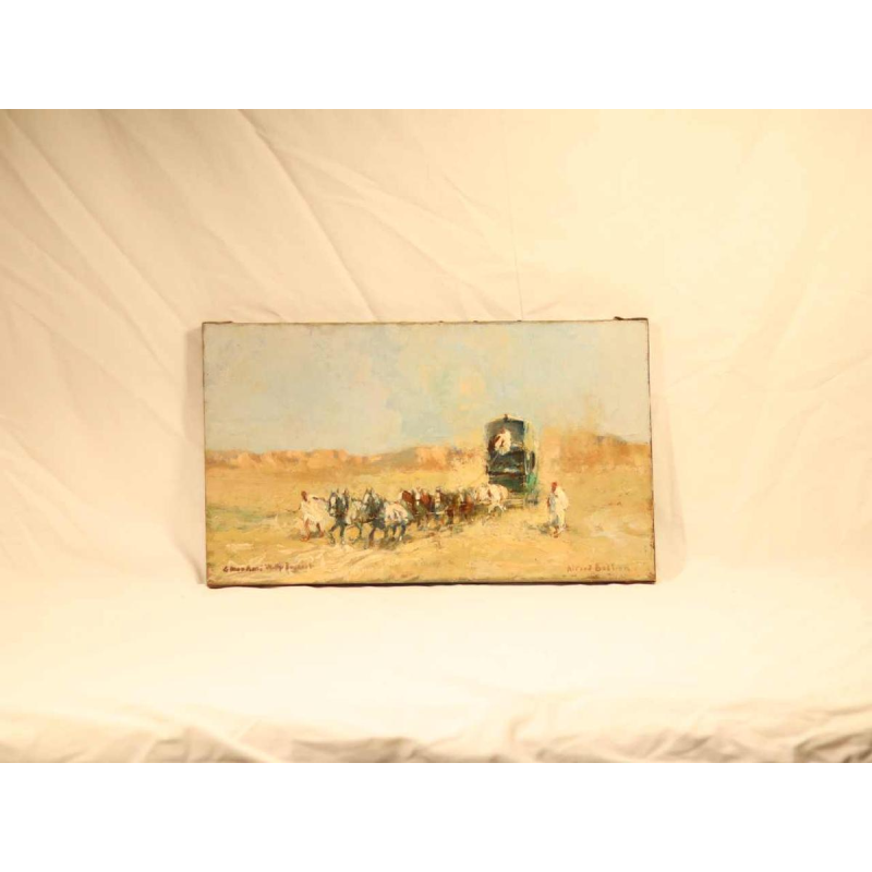 Alfred BASTIEN 'Horses and caravan in the Moroccan desert' Orientalist painting, oil on canvas, ca 1900