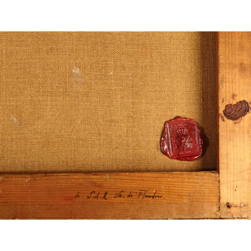 Alfred BASTIEN 'Chevaux et caravane dans le désert marocain, tableau orientaliste, huile sur toile, ca 1900