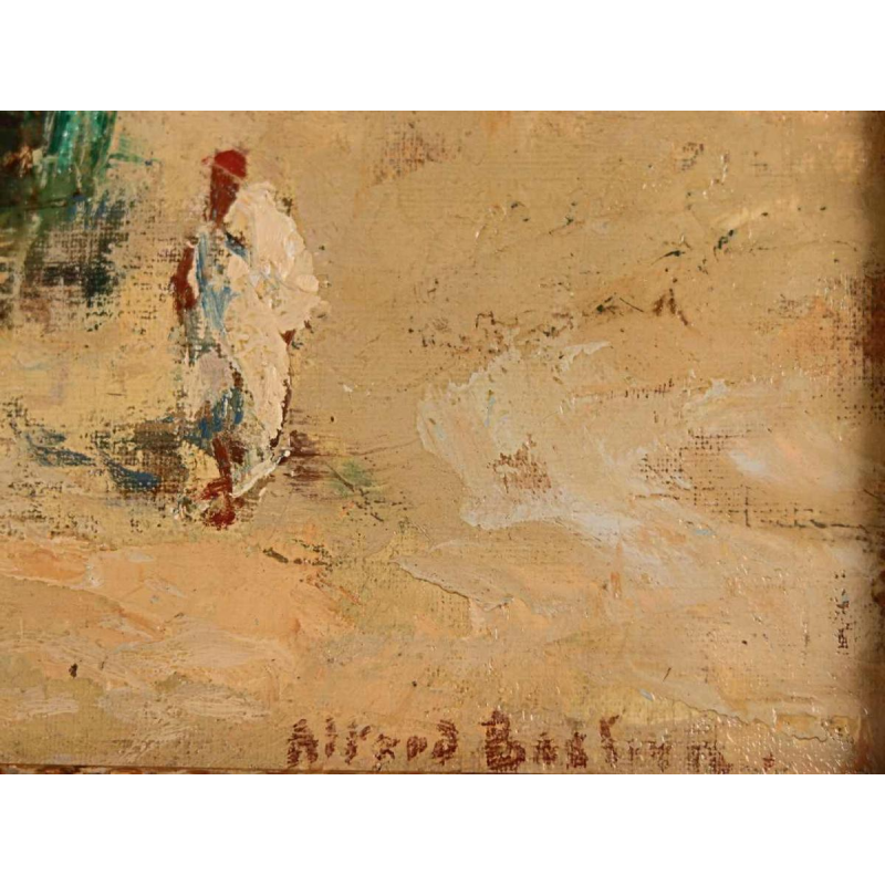 Alfred BASTIEN 'Horses and caravan in the Moroccan desert' Orientalist painting, oil on canvas, ca 1900