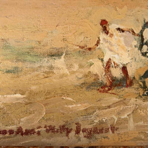 Alfred BASTIEN 'Horses and caravan in the Moroccan desert' Orientalist painting, oil on canvas, ca 1900