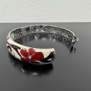 Armband, 18 kt wit goud met diamanten & email