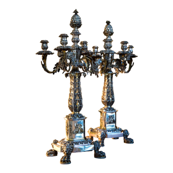 Rare pair of solid silver and gilt candelabras, Naples - Kingdom of the Two Sicilies 1832-1835