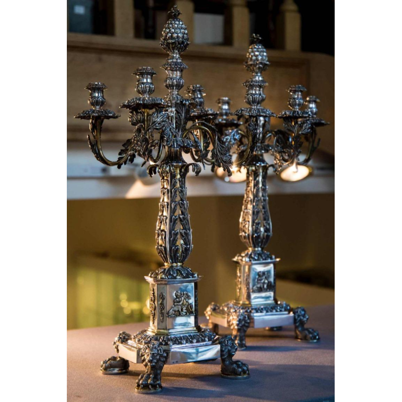 Rare pair of solid silver and gilt candelabras, Naples - Kingdom of the Two Sicilies 1832-1835