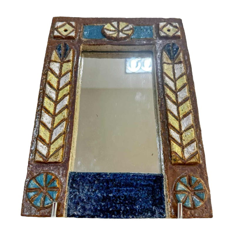 Les Argonautes à Vallauris, miroir en céramique émaillée à motifs abstraits géométriques, ca 1970