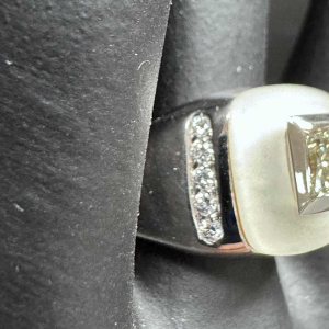 Bague or 18kt. , cristal de roche, Diamants & Diamant Princess