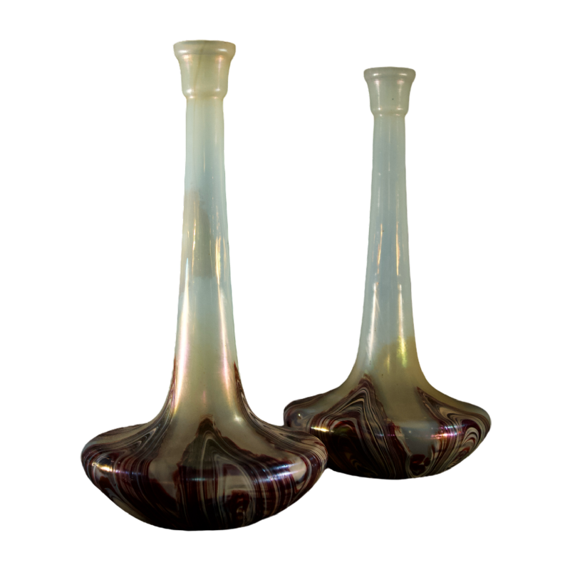 WILHELM KRALIK & SOHN Bohème, paire de vases en verre irisé Art Nouveau ca 1910