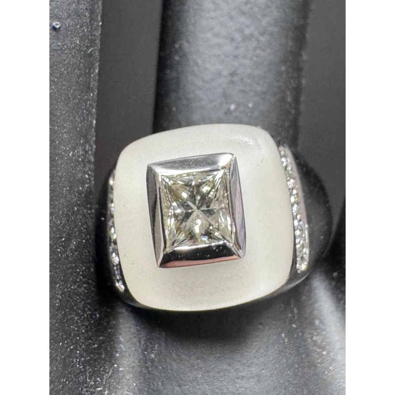 Bague or 18kt. , cristal de roche, Diamants & Diamant Princess