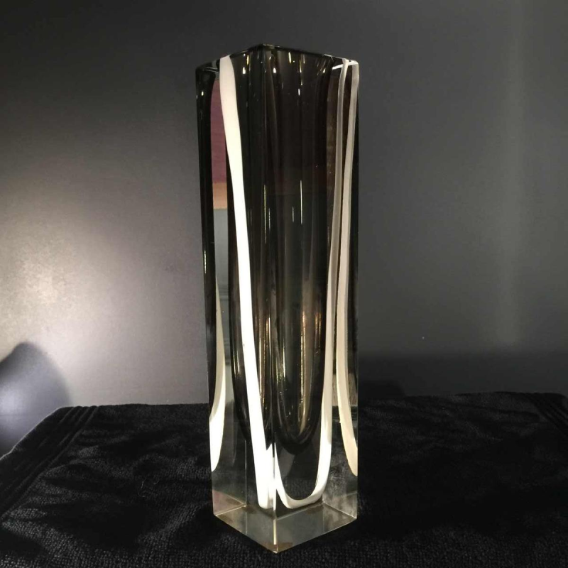FLAVIO POLI for SEGUSO MURANO, SOMMERSO vase, white and black stripe