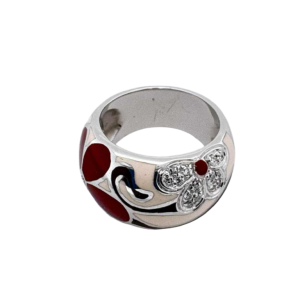 Bague or blanc 18ct avec diamants & émail