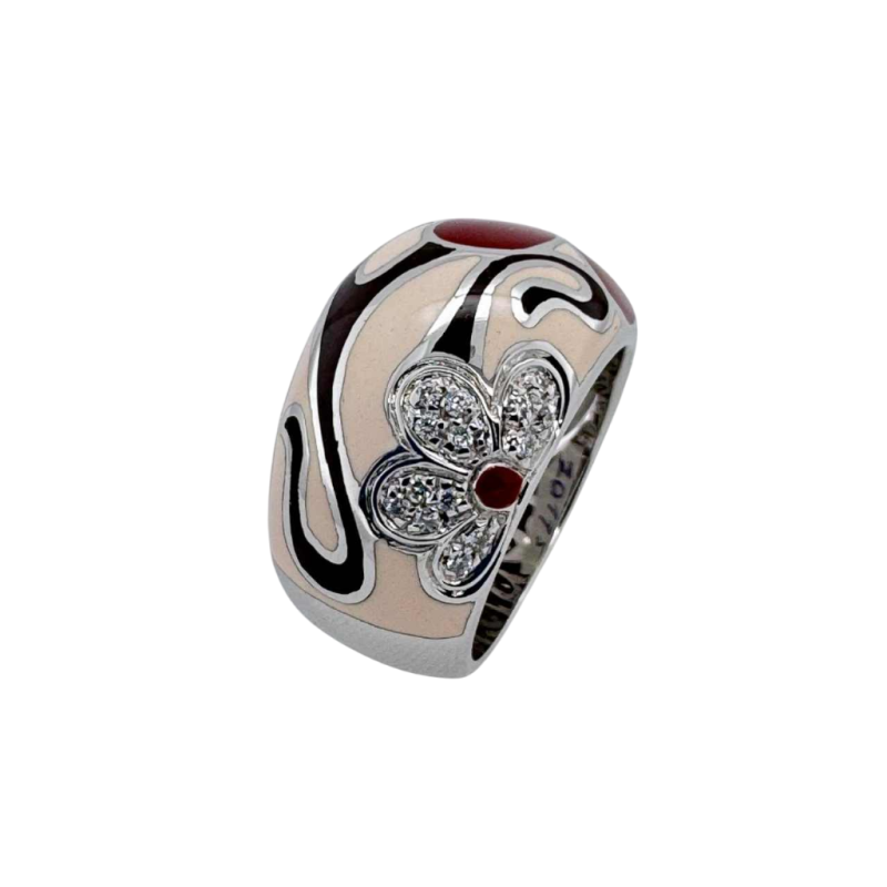18ct white gold ring with diamonds & enamel