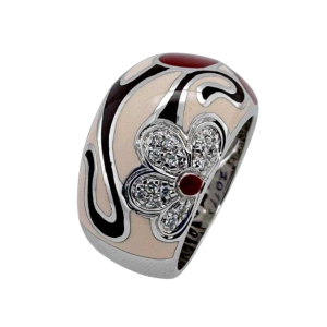 Bague or blanc 18ct avec diamants & émail