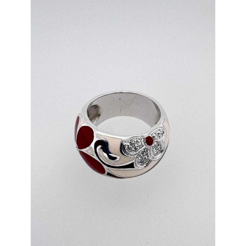 Bague or blanc 18ct avec diamants & émail