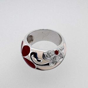 Bague or blanc 18ct avec diamants & émail