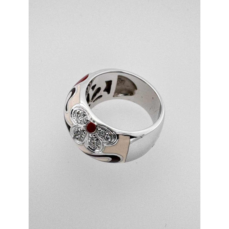 Bague or blanc 18ct avec diamants & émail