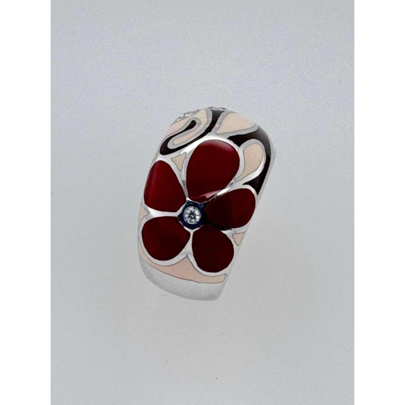 18ct white gold ring with diamonds & enamel