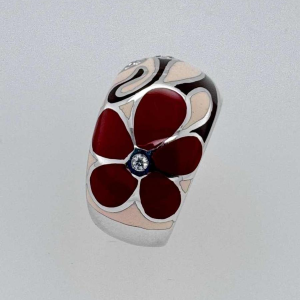 Bague or blanc 18ct avec diamants & émail