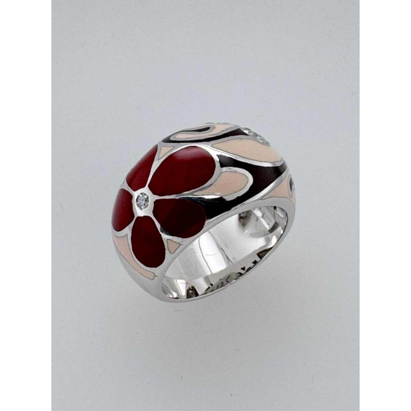 Bague or blanc 18ct avec diamants & émail