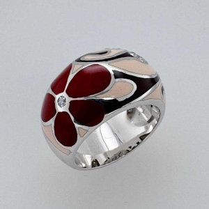 Bague or blanc 18ct avec diamants & émail