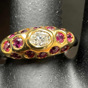 Platina ring met diamant en robijn