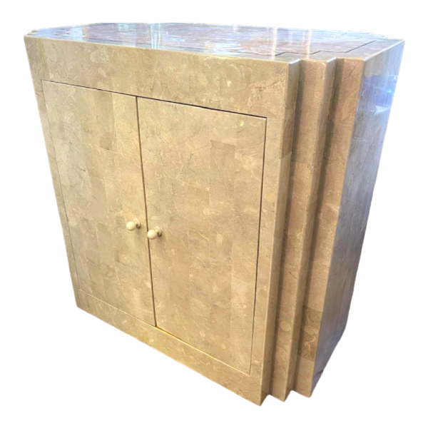 Jean-Claude Mahey, travertine & brass fillet Design furniture dresser, ca 1960