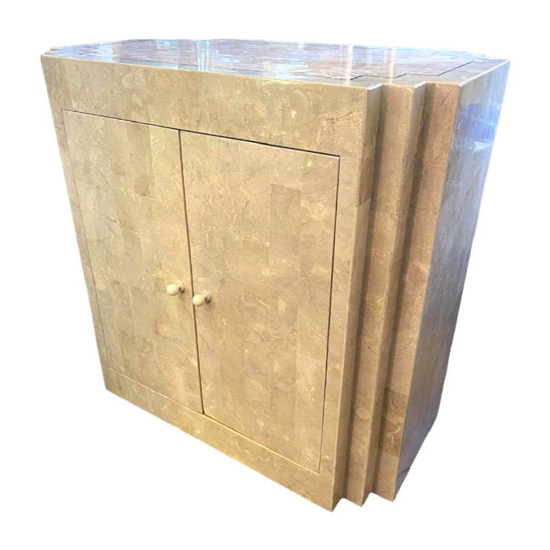 Jean-Claude Mahey, travertine & brass fillet Design furniture dresser, ca 1960