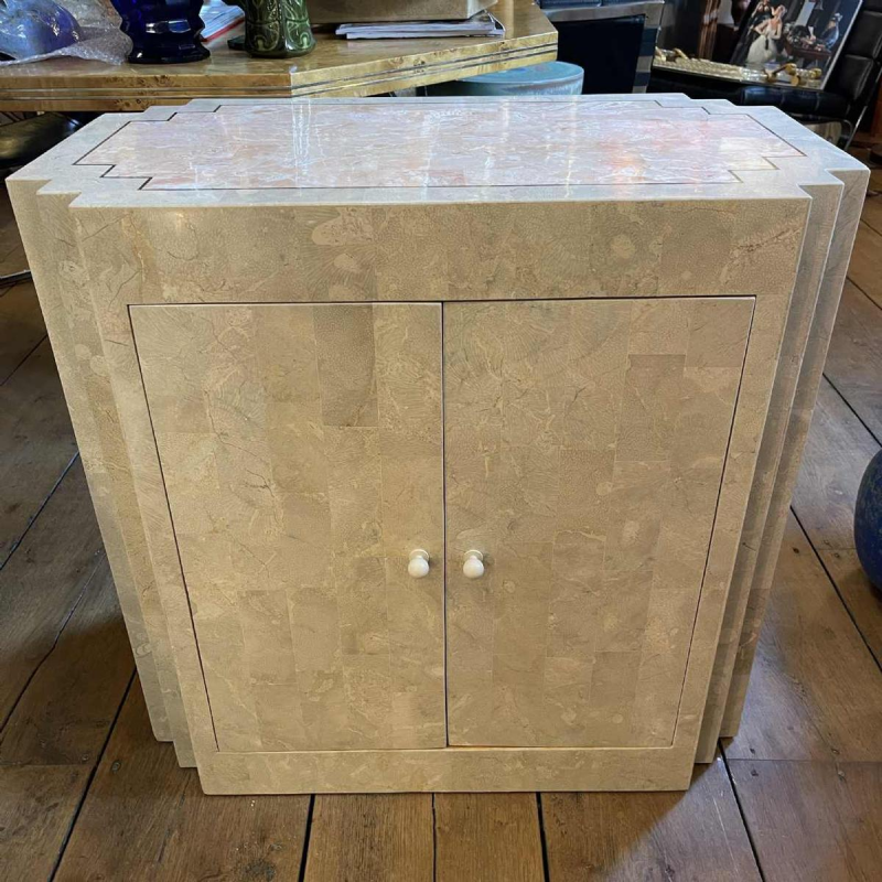 Jean-Claude Mahey, travertine & brass fillet Design furniture dresser, ca 1960