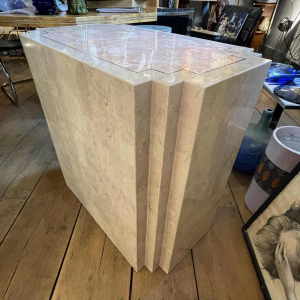 Jean-Claude Mahey, travertine & brass fillet Design furniture dresser, ca 1960