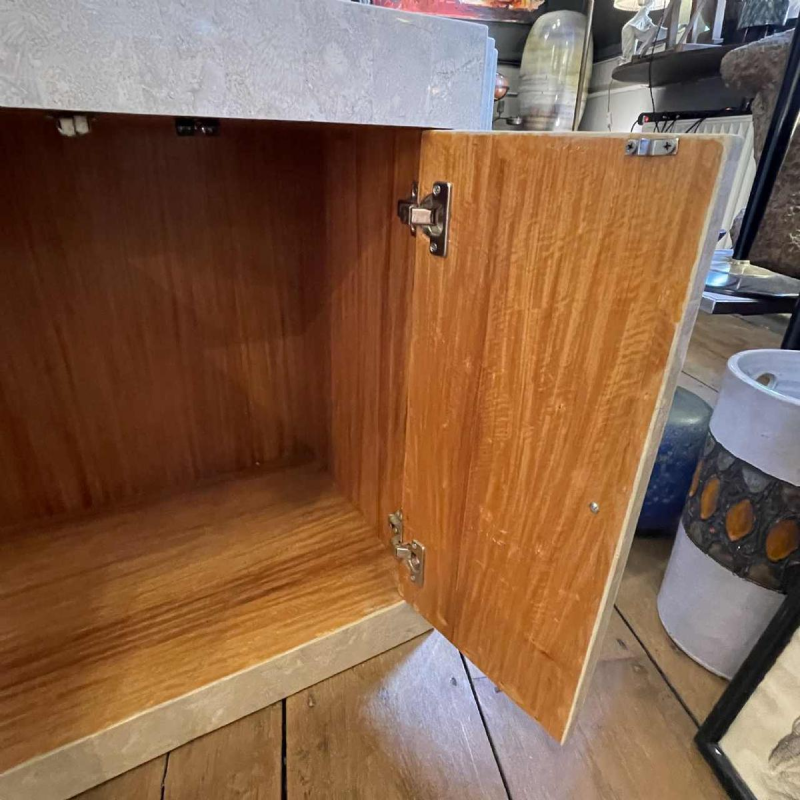 Jean-Claude Mahey, travertine & brass fillet Design furniture dresser, ca 1960