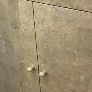 Jean-Claude Mahey, travertine & brass fillet Design furniture dresser, ca 1960