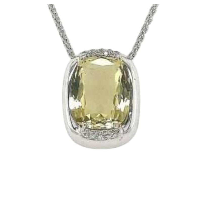 Pendentif or blanc, béryl & diamants