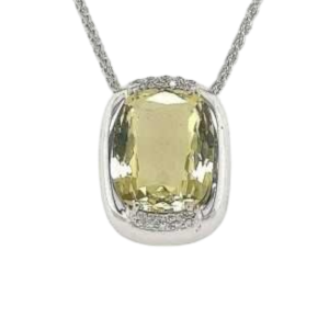 Pendentif or blanc, béryl & diamants