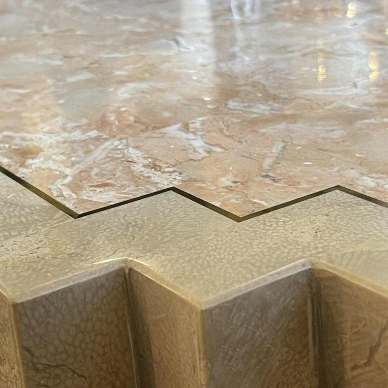 Jean-Claude Mahey, travertine & brass fillet Design furniture dresser, ca 1960