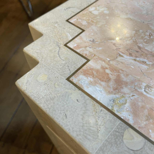 Jean-Claude Mahey, travertine & brass fillet Design furniture dresser, ca 1960