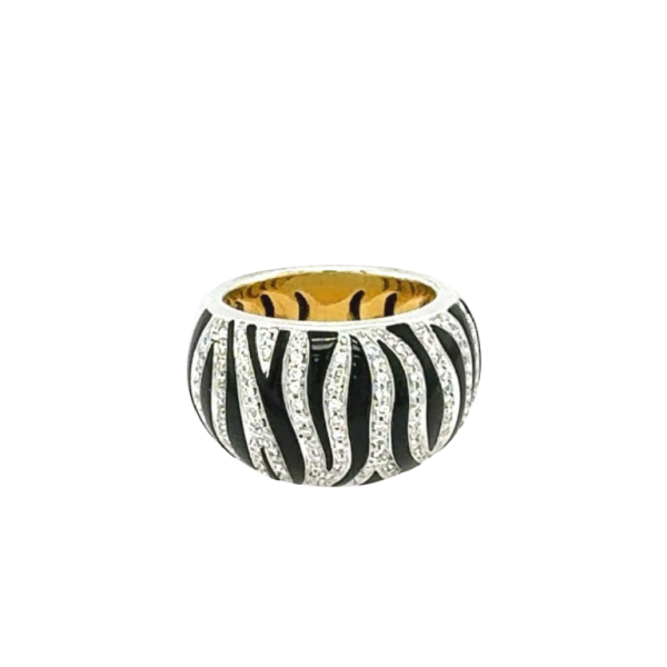 Roberto Coin, dieren zebra ring in 18k wit goud, zwart email