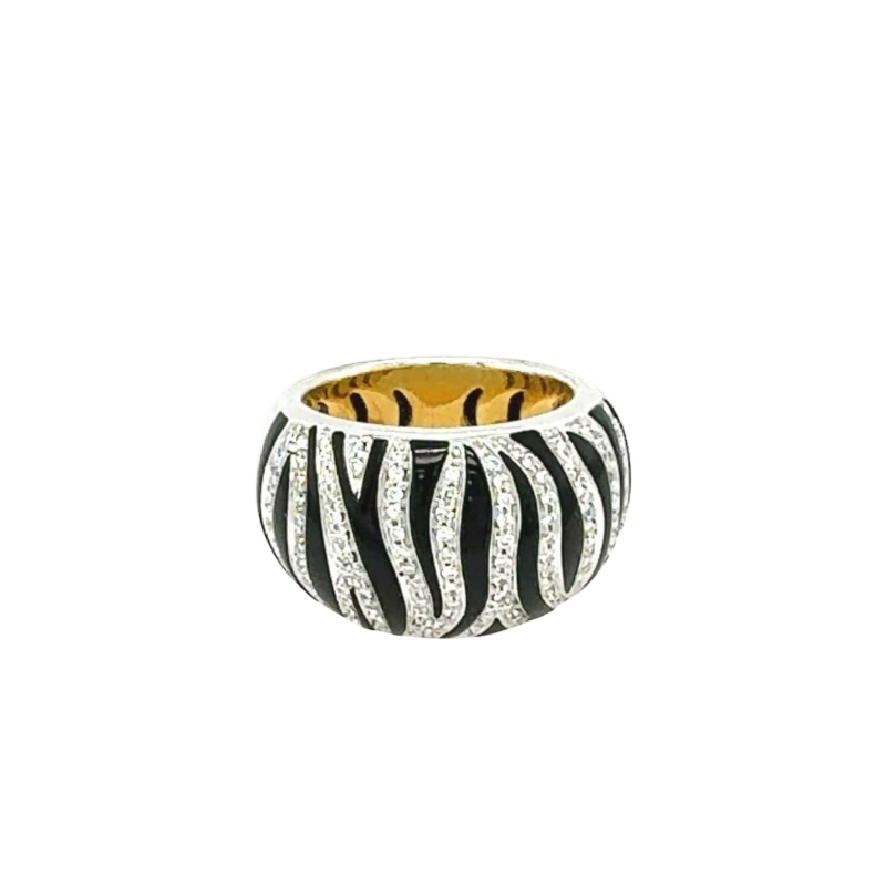 Roberto Coin, bague zèbre animalière or blanc 18k, émail noir