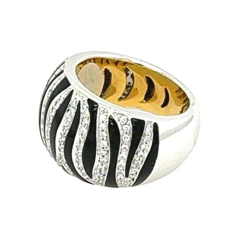 Roberto Coin, bague zèbre animalière or blanc 18k, émail noir