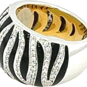 Roberto Coin, bague zèbre animalière or blanc 18k, émail noir