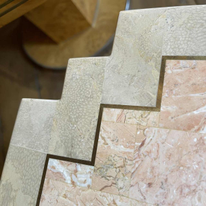 Jean-Claude Mahey, travertine & brass fillet Design furniture dresser, ca 1960