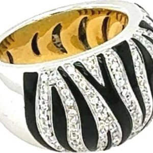 Roberto Coin, bague zèbre animalière or blanc 18k, émail noir