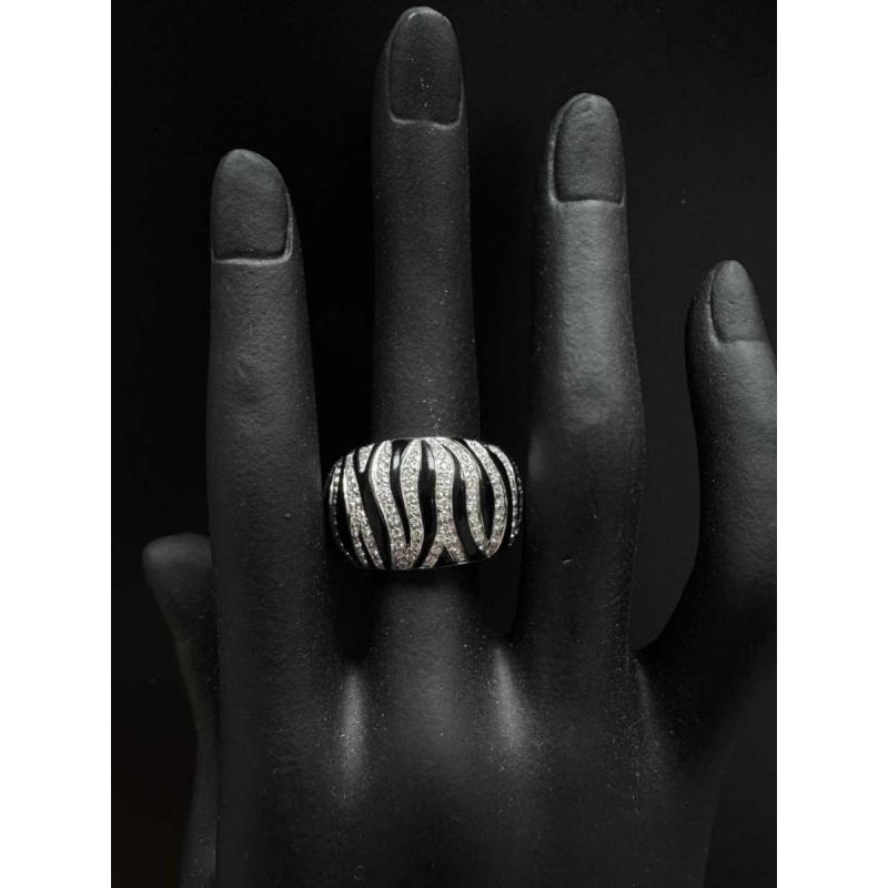 Roberto Coin, dieren zebra ring in 18k wit goud, zwart email