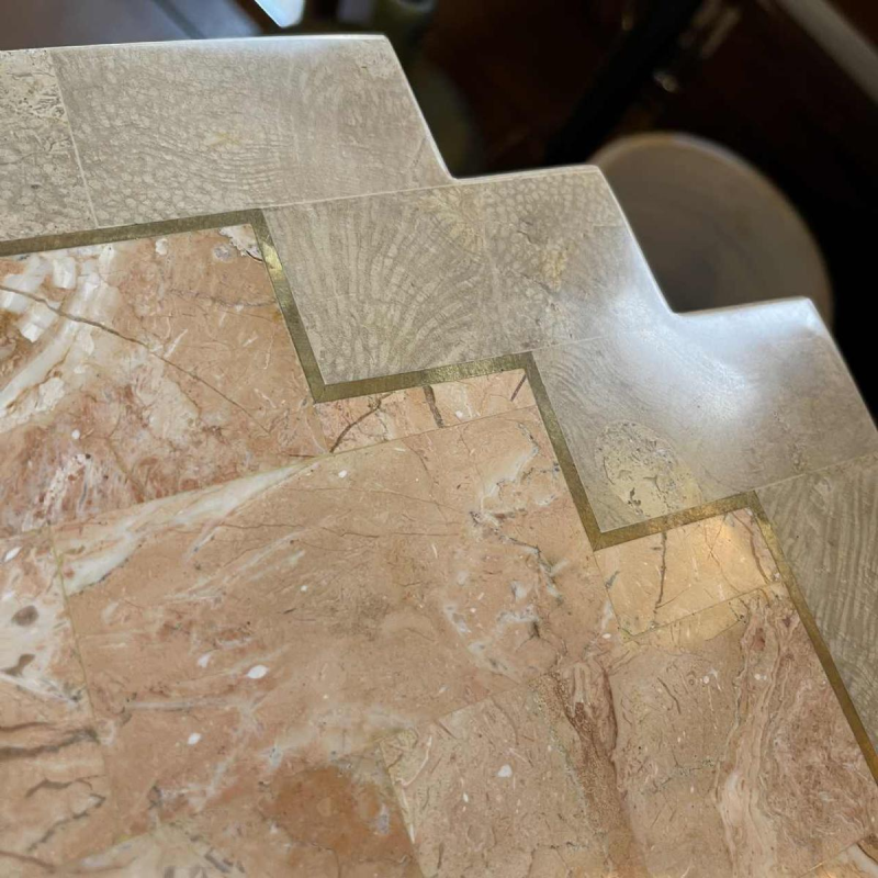 Jean-Claude Mahey, travertine & brass fillet Design furniture dresser, ca 1960