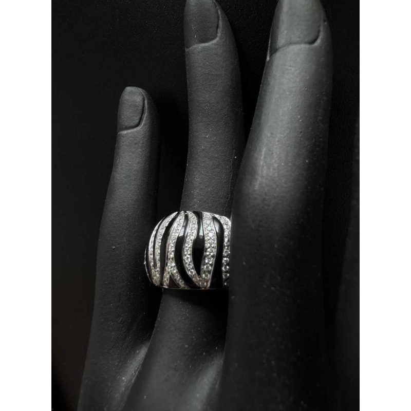 Roberto Coin, animal zebra ring, 18k white gold, black enamel