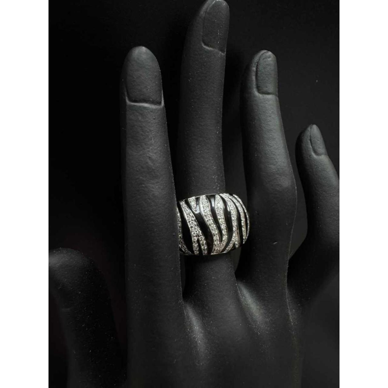 Roberto Coin, dieren zebra ring in 18k wit goud, zwart email