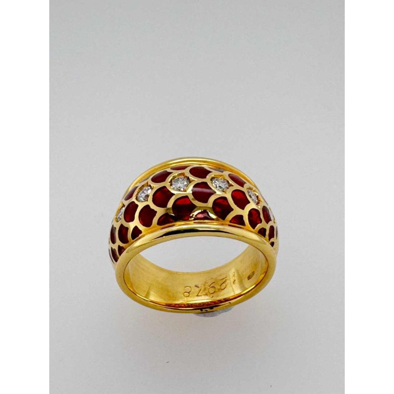 Bague or Jaune 18 ct avec diamants & émail