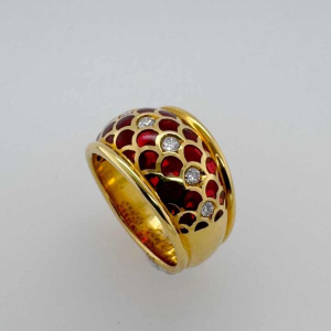 Bague or Jaune 18 ct avec diamants & émail