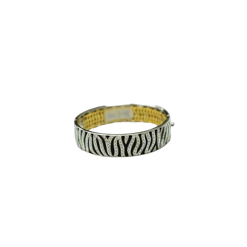 ROBERTO COIN, bracelet or blanc, diamants & émail noir